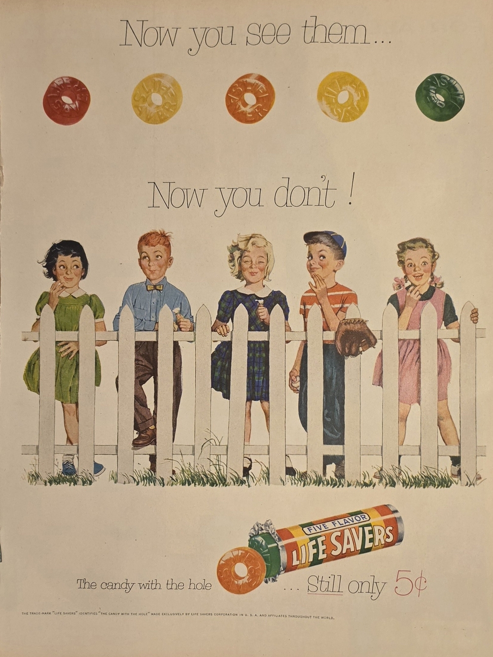 Vintage 1954 Life Savers Print Ad 15"x17"